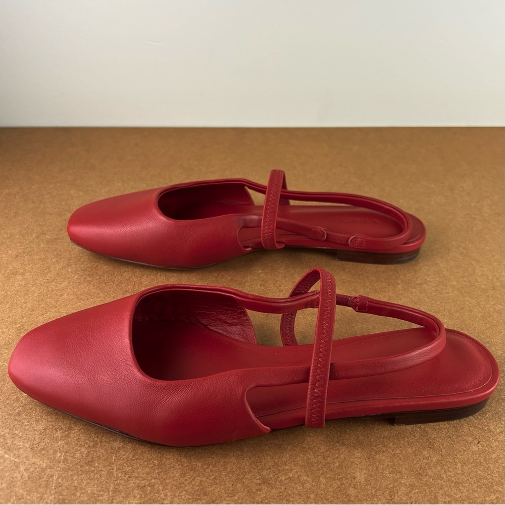 NEW VINCE RED LEATHER SLINGBACK FLATS - Picture 7 of 13